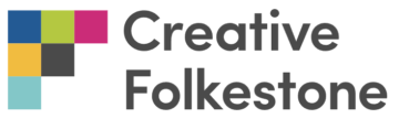 Creative Folkestone logo: A formation of colourful squares next to the words 'Creative Folkestone' in black lettering over two lines.